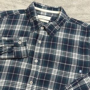 Purnell Mens XL‎ Flannel Shirt Navy Green Plaid Cotton Workwear Button Down
